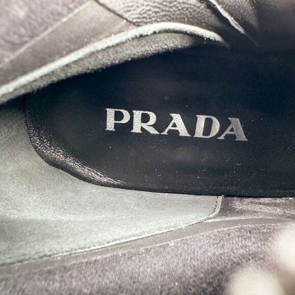 Prada Triangle Logo Platform Boots EU 39 US 9 Black Stretch Nappa Tech Mid Calf - Picture 12 of 16